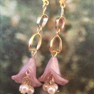18K Gold Plated Fuscia-Pink Flower Earrings